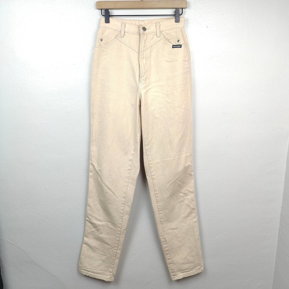 Rockies Denim - Vtg Rockies Jeans Womens 28 Rocky Mountain Cream Beige Denim Seamed High Rise